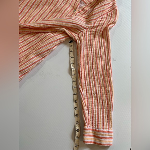 Soft Surroundings PETITE MEDIUM Escambia Gauze Shirt  Peach Orange White Stripe - Picture 9 of 14